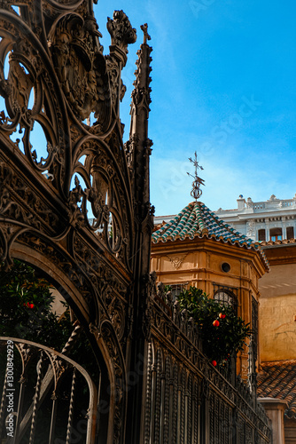 City architecture details. An old city surrounded by nature. Historic Spanish town