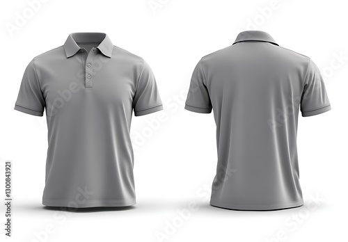 Gray Polo Shirt Front and Back Views Isolated on White Background