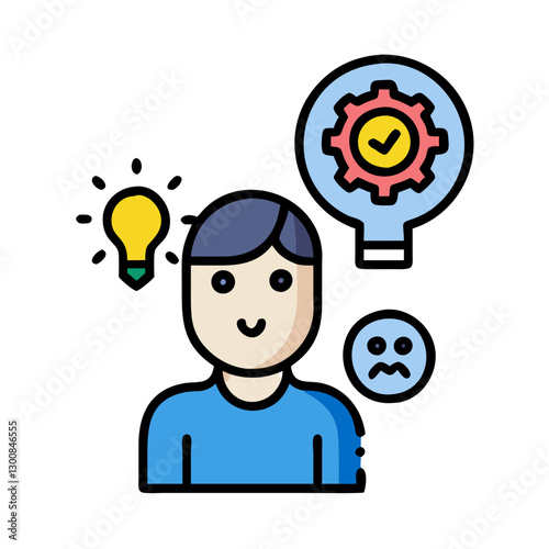 Person thinking with ideas and emotions represented visually