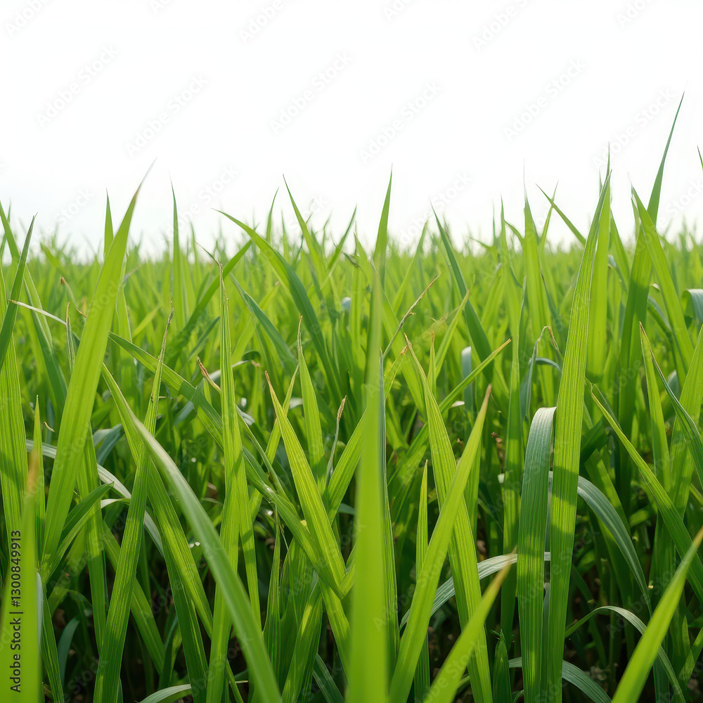 Fototapeta premium Lush green grass field, vibrant tall grass swaying gently under bright sky, perfect for nature themes and outdoor projects.