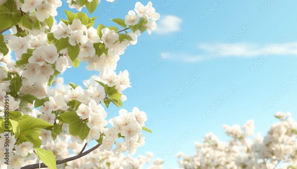 White Blossoms on a Tree Branch Against a Bright Blue Sky White Blossoms on a Tree Branch Against a Bright Blue Sky