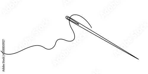 Sewing needle continuous one line art vector illustration design, Continuous Line Drawing of Sewing Icon. Hand Drawn Symbol Vector Illustration, Continuous linear needlepoint pattern. Single line pro.