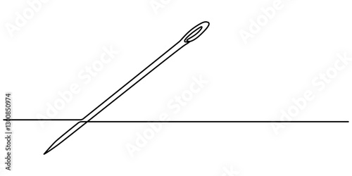 Sewing needle continuous one line art vector illustration design, Continuous Line Drawing of Sewing Icon. Hand Drawn Symbol Vector Illustration, Continuous linear needlepoint pattern. Single line pro.