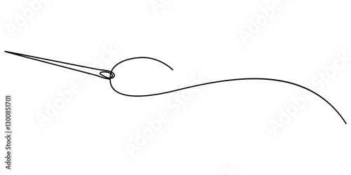 Sewing needle continuous one line art vector illustration design, Continuous Line Drawing of Sewing Icon. Hand Drawn Symbol Vector Illustration, Continuous linear needlepoint pattern. Single line pro.