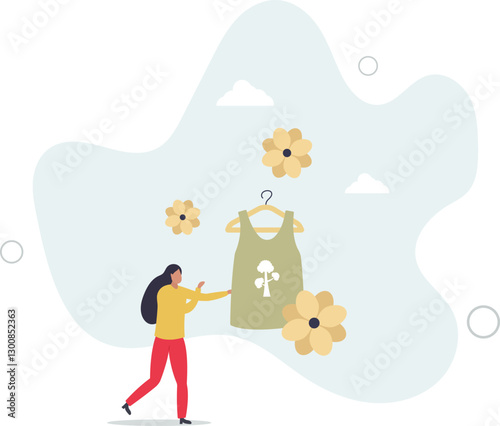 buying recycling eco friendly clothes and textile consciously. Conscious consumption, slow fashion and responsible shopping concept.flat character life .
