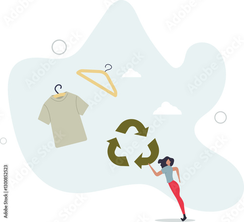 eco shopping concept. woman posing with hanger.flat character life .