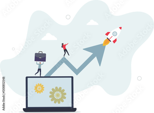 Productivity and effective work with results development.Successful profit raising and business boost with earnings .flat character life .