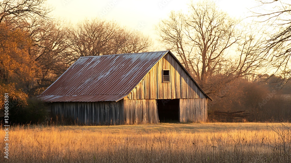 Rustic Barn in Golden Field at Sunset Peaceful Countryside Scene Rustic Barn in Golden Field at Sunset Peaceful Countryside Scene