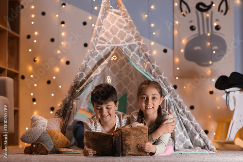 Happy children reading book...