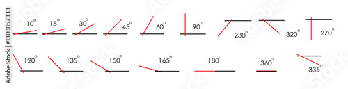 Collection of mathematics angle icons. Different degree symbols from 0 to 360 . Educational geometry signs for school learning. PNG