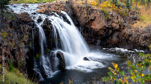 A waterfall is flowing into a river. generated using AI