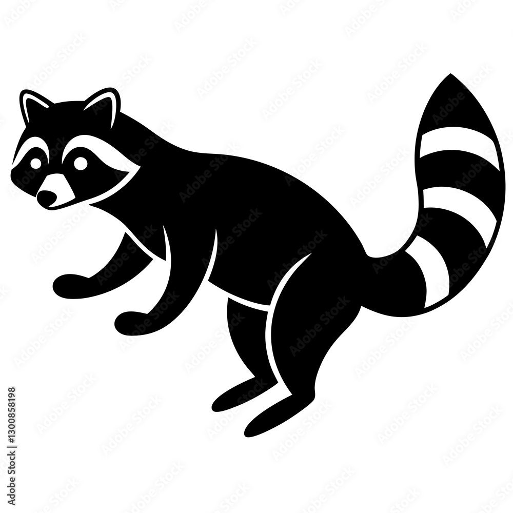 Fototapeta premium curious raccoon jumping silhouette vector icon white