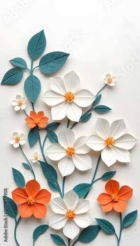 Parede de flores, flat papercut style. with white shades