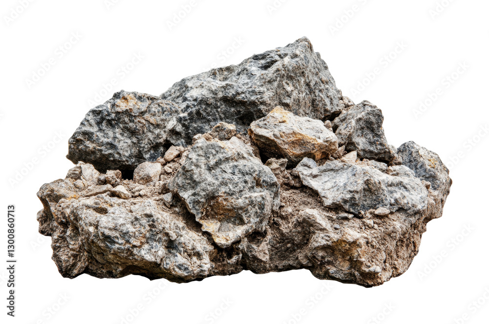 Obraz premium Rock formation composed of various sizes and textures found in a natural environment ideal for landscaping and construction projects, cut out