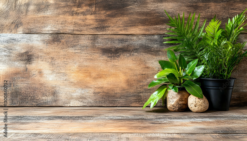 Tropical plants on rustic wood Tropical plants on rustic wood