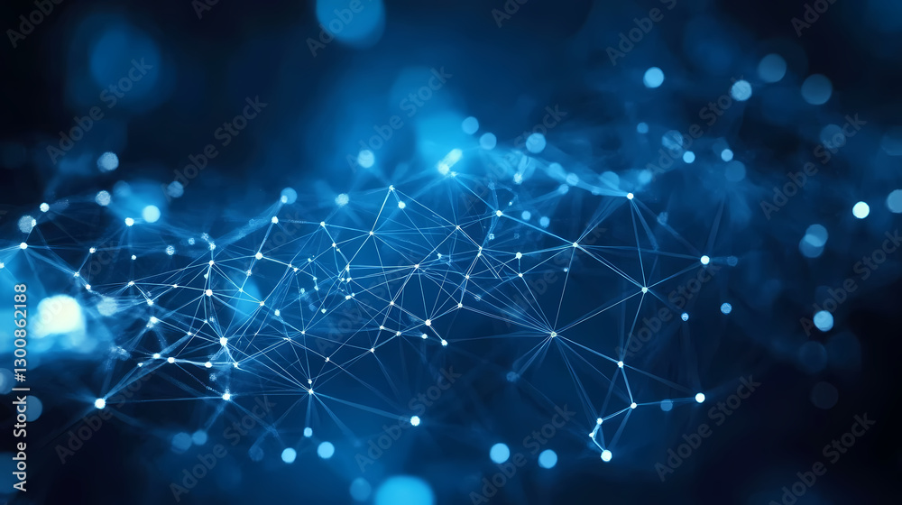 Blue Abstract Network with Bright White Lights Blue Abstract Network with Bright White Lights