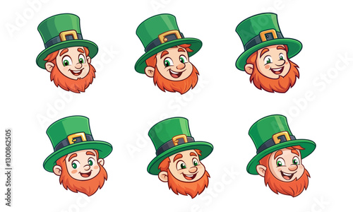 Set of Leprechaun Face Elements with Varied Expressions for St. Patrick's Day	