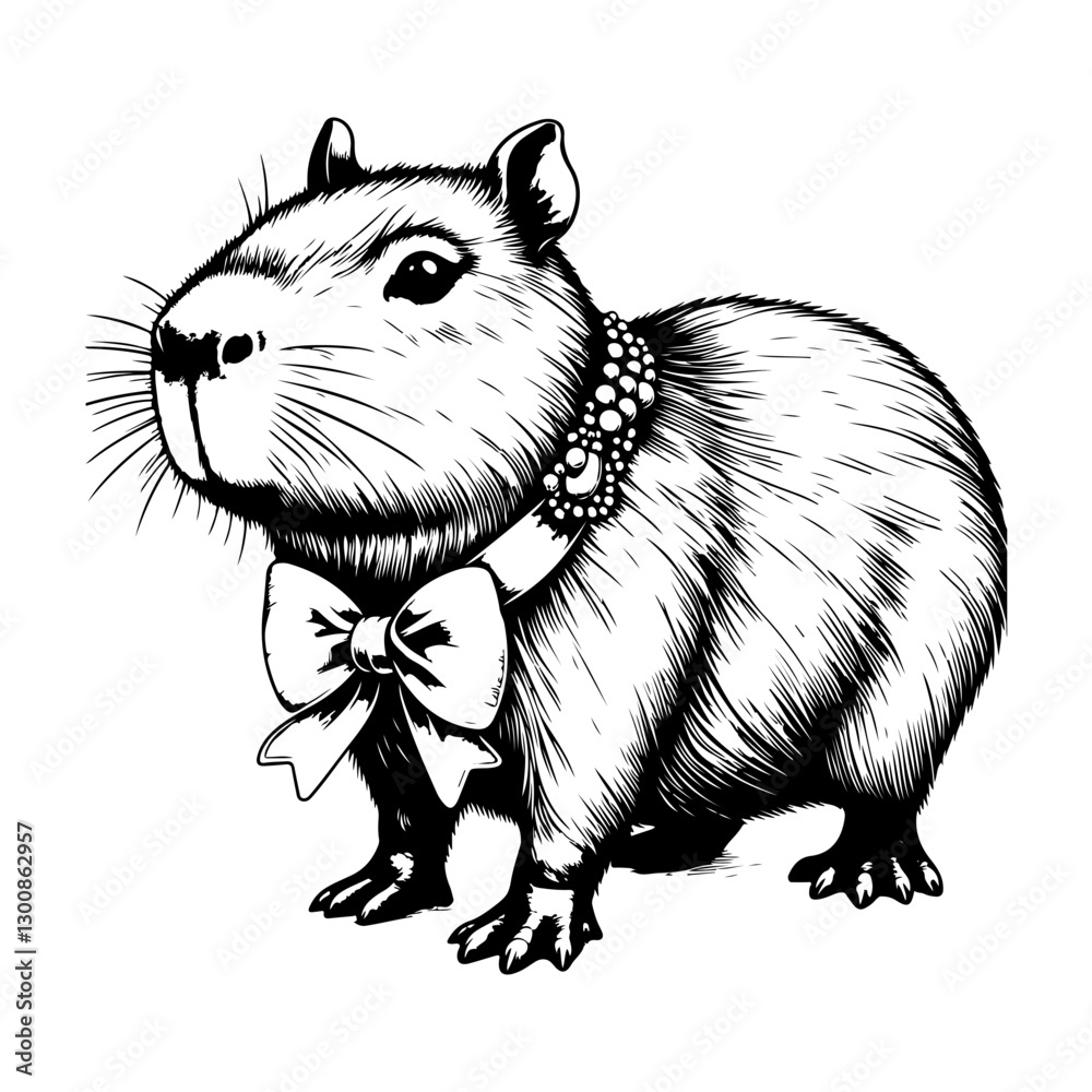 Fototapeta premium Cute cartoon kawaii capybara. Animals funny characters. Hand drawn. Line. Vector illustration. Isolated on white background