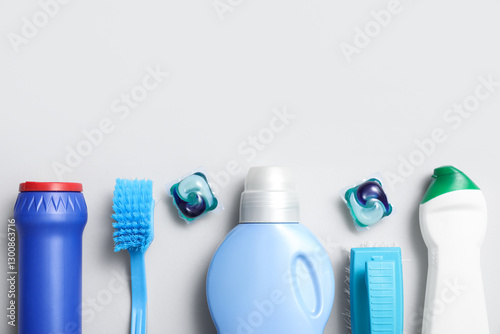 Set of cleaning supplies on...