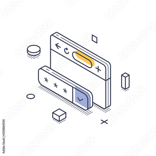 Concept of data protection. It features visual elements like a secure browser interface, symbolizing security and privacy in digital environments. Modern isometric line art vector illustration