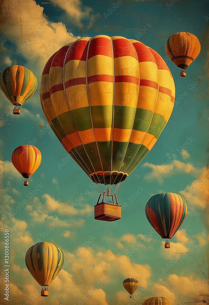 Obraz premium Flying balloons in the sky, vintage style.