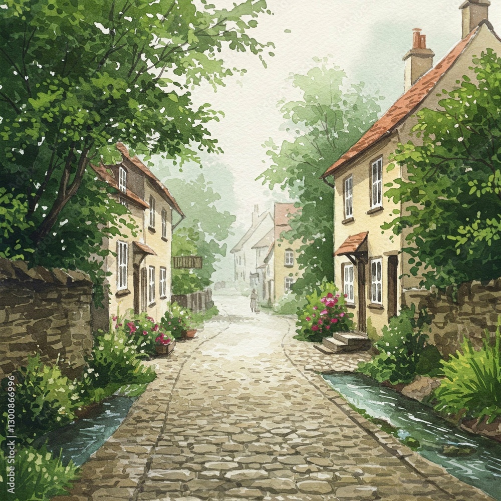 Fototapeta premium Cobblestone Street in a Quiet Village