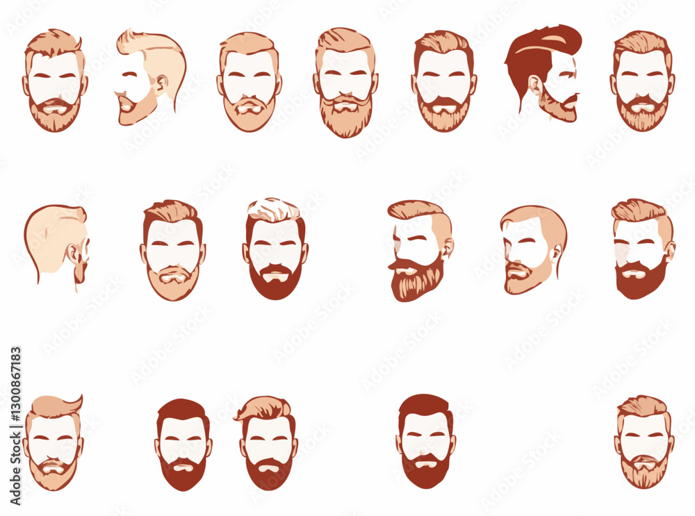 Diverse Men's Haircuts and Beard Shapes Set Diverse Men's Haircuts and Beard Shapes Set