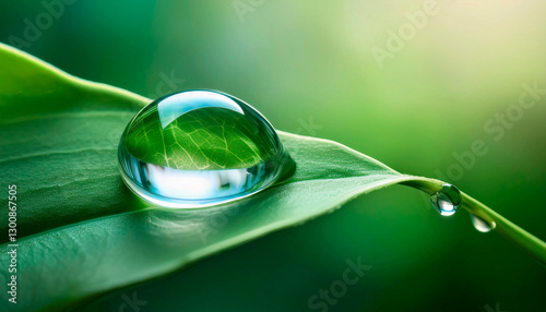 A blurry image of a leaf with water droplets, focusing on a natural and refreshing close-up, with soft, calming green hues in the background.
