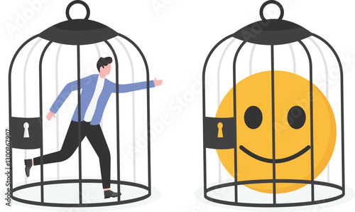 Emotional intelligence, balance emotion control feeling between work stressed or sadness and happy lifestyle concept