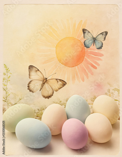 Vintage Easter Frame with Eggs and Butterflies
