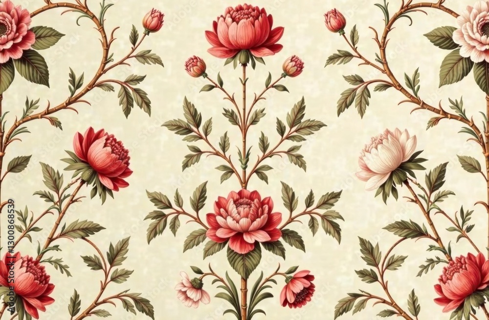 custom made wallpaper toronto digitalElegant floral pattern with red and white peonies on cream background