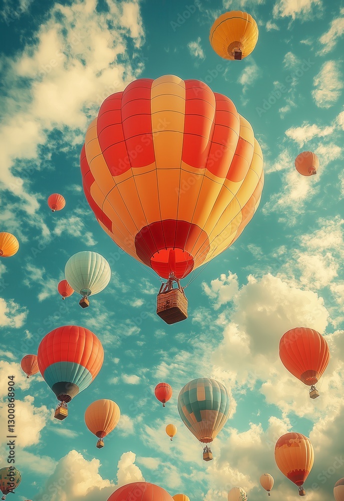 Obraz premium Flying balloons in the sky, vintage style.