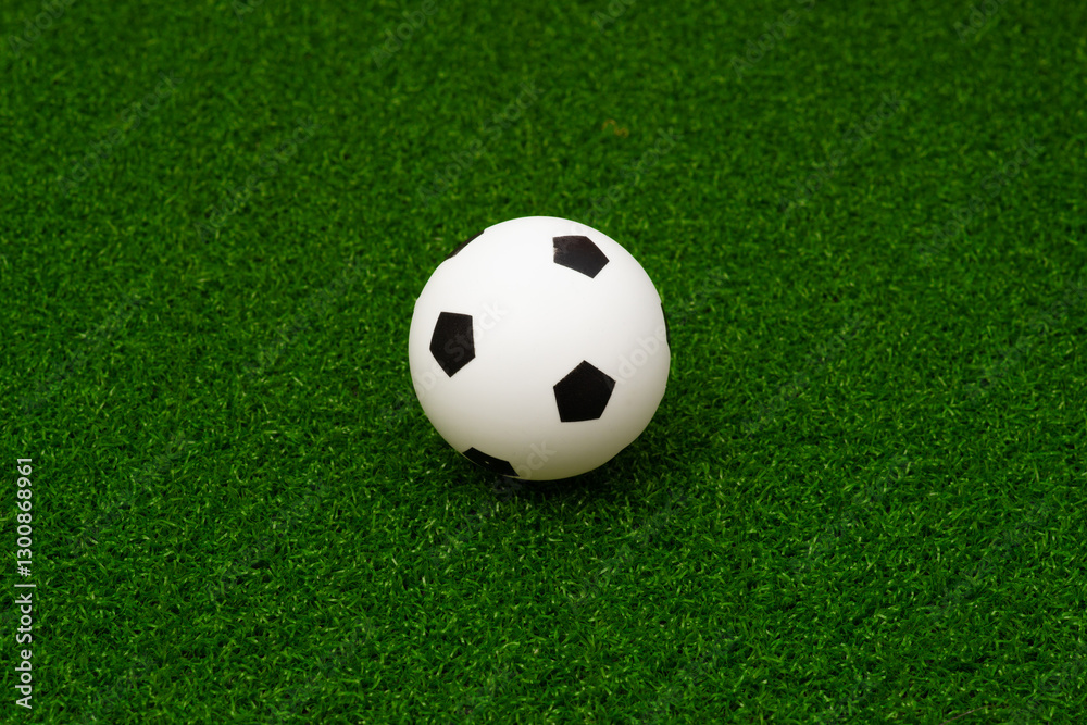 ミニチュアのサッカーボールと人工芝 ミニチュアのサッカーボールと人工芝