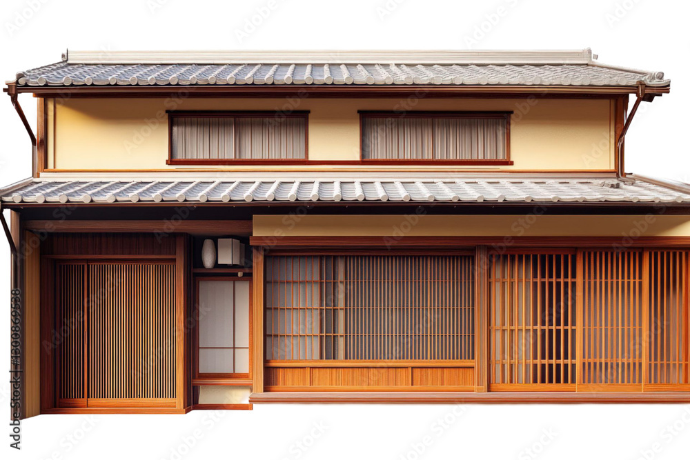 Traditional Japanese House Exterior With Wooden Frames Tiled Roof and Sliding Doors Isolated on Transparent Background Traditional Japanese House Exterior With Wooden Frames Tiled Roof and Sliding Doors Isolated on Transparent Background