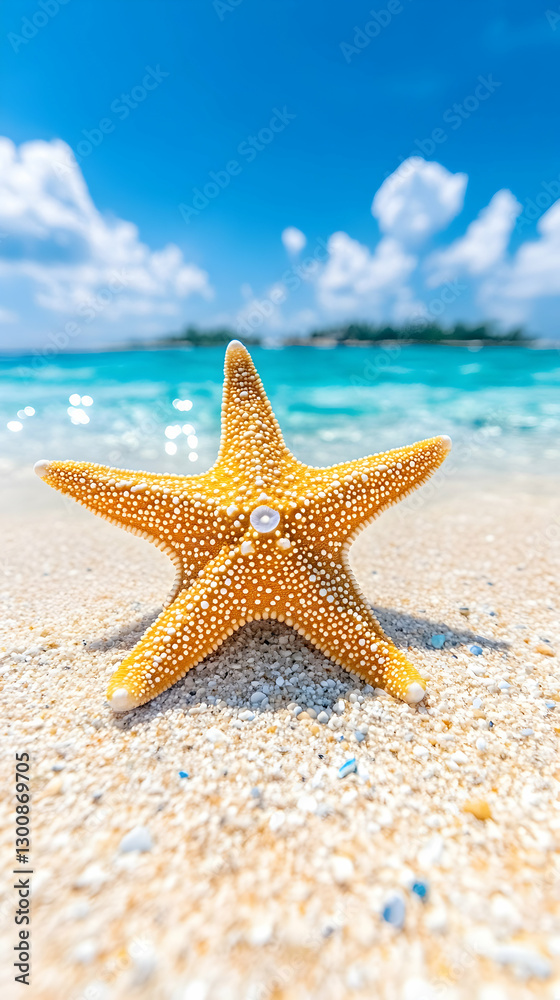 Starfish on sunny beach, ocean view Starfish on sunny beach, ocean view