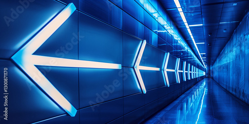 Arrow indicating direction. Arrows concept business blue background poster. AI artwork. 