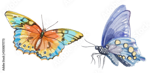 Watercolor set of butterfly for logo, invitations and more
