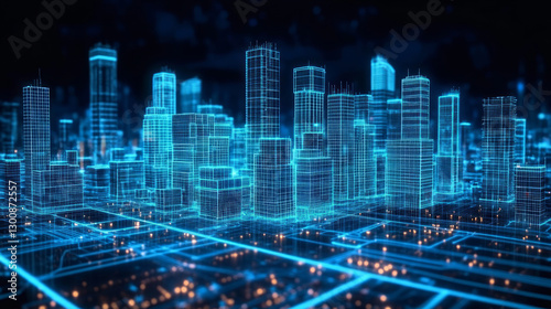 Wallpaper Mural Abstract background of a miniature model of a technological digital city Torontodigital.ca