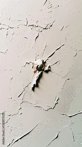 Cracked Plaster Texture: Close-up view of weathered, textured plaster surface reveals an abstract pattern of cracks and imperfections. It captures the essence of age, decay, and the passage of time.