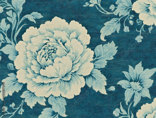 Romantic floral pattern background with large blossoms and foliage element