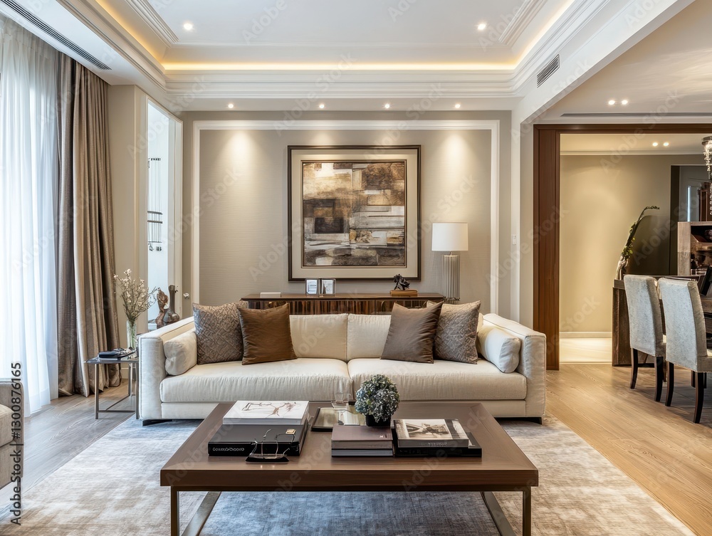 Fototapeta premium A modern living room with a sofa and a coffee table