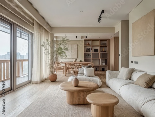 The image features an open concept living area of this space