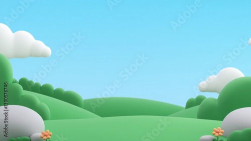 Cute 3D Nature Scene – Rolling Green Hills and Blue Sky