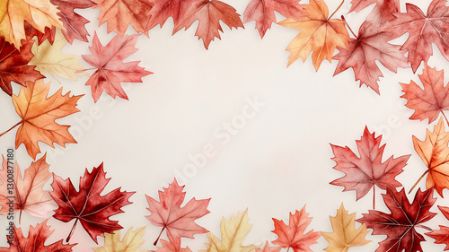 Autumn leaves in vibrant colors frame blank space, creating warm and inviting atmosphere. Perfect for seasonal themes and nature inspired designs