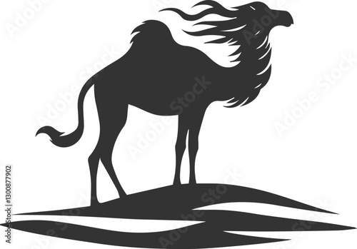 Camel standing in a windy desert animal vector silhouette