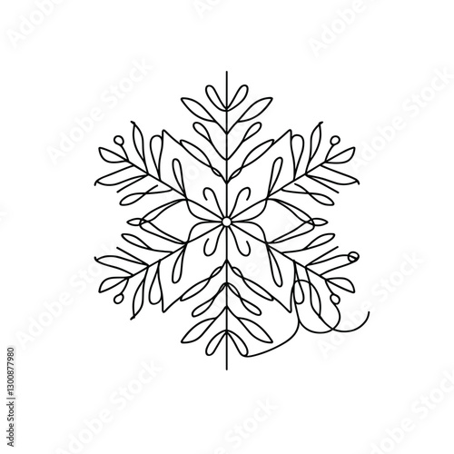 Elegant line drawing of snowflake design, winter decoration concept