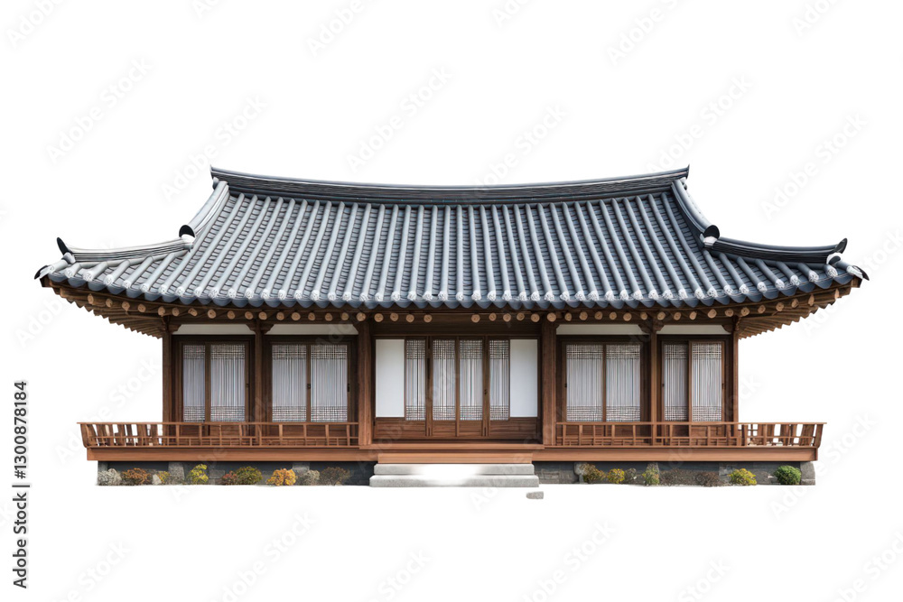 Traditional Korean Wooden House With Tiled Roof Isolated on Transparent Background Traditional Korean Wooden House With Tiled Roof Isolated on Transparent Background
