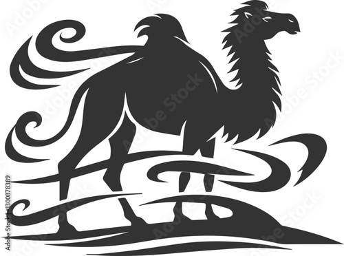 Camel standing in a windy desert animal vector silhouette
