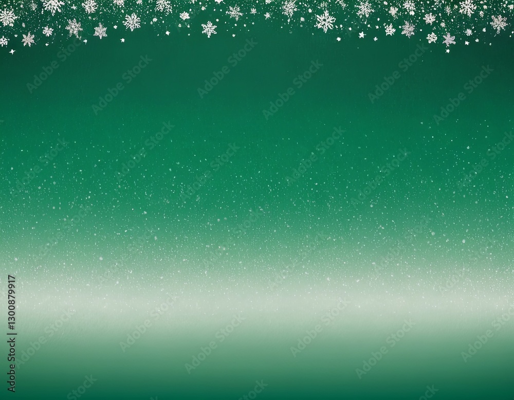 Obraz premium A serene green backdrop embellished with delicate white snowflakes, creating a festive winter ambiance.