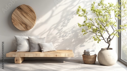 Interior design featuring wood furniture and a decorative tree